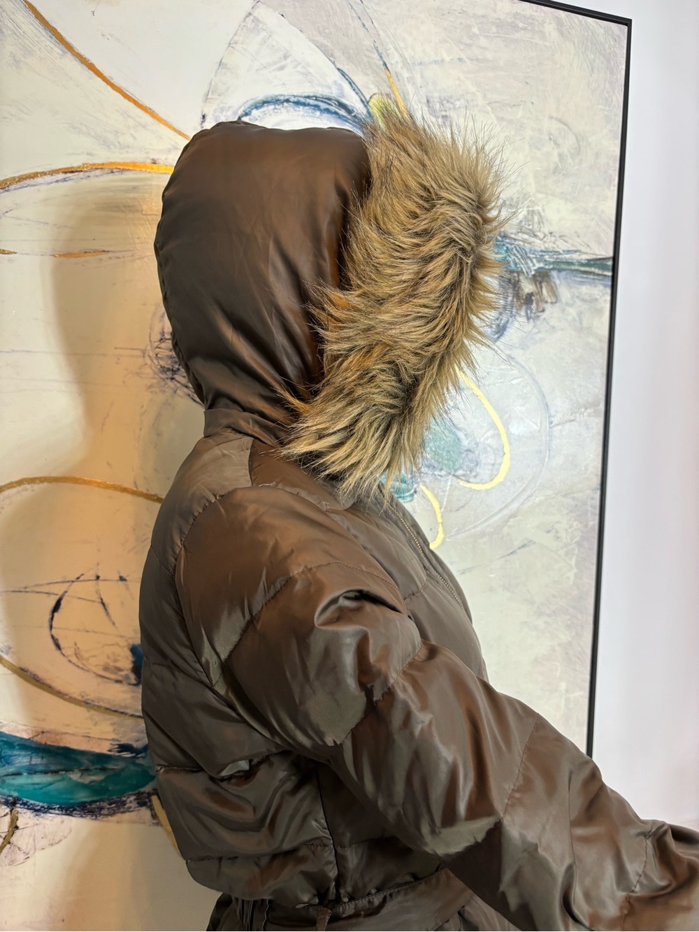 Joe Fresh Brown Quilted Hooded Puffer Jacket with Belt - Picture 7 of 16